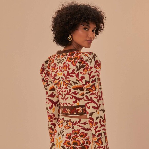 FARM RIO Cream Toucans scarf knit top farmrio.com - Picture 2 of 2